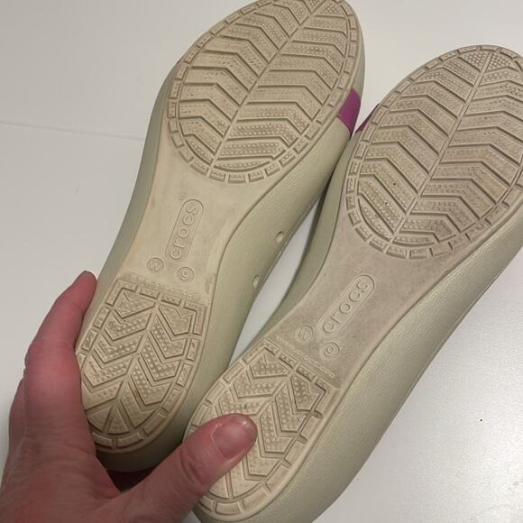 Crocs Brynn Flats Women's 9 Cap Toe Ballet Casual Off White Slip Violet Strip - Picture 3 of 6